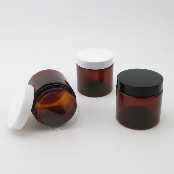 20 x 200ML Amber Empty PET Jars with Black White Plastic Screw Lids, 200g cream bottle