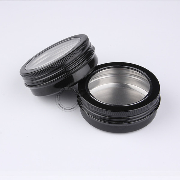 New Arrival High Quality Make Up Tools,50pcs x 60g Black Aluminium Cosmetic Jars,Cap With Window, 2oz Metal Display Box