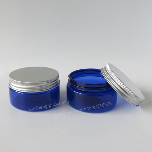 Wholesale Bulk 20x 100g Cobalt Blue Medium Plastic Cosmetic Jar Packaging with seal Silver Aluminum Cap