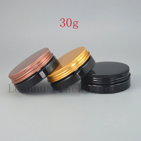 Black Refillable Skin Care Cream Jar With Aluminum Cap,DIY Empty Cosmetic Containers,30G Portable Travel Small Sample Container
