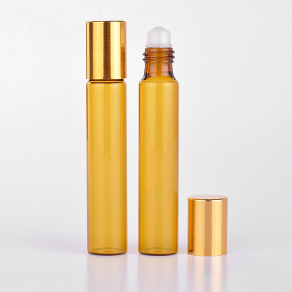 Wholesale 100 Pieces/Lot 10ML Portable Amber Glass Refillable Perfume Bottle With Roll On Empty Essential Oils Case For Traveler