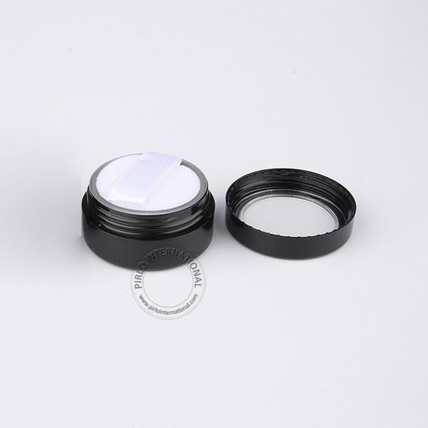 Wholesale 100pcs/lot 5g Empty Plastic Powder Jar With Sifter + Soft Puff, 5ml Refillable Black Cosmetic Bottle Packaging