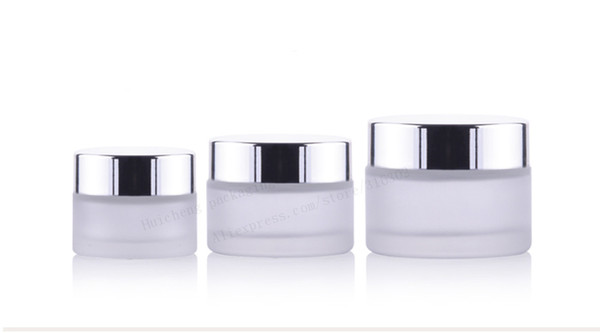 20 X New Frost Glass Make Up Cream Jar Pot Containers With Uv Shining Silver Cap and White Pad 15g 30g 50g