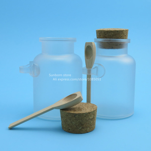 200 x 200g big frosted ABS plastic cosmetic packaging bath salt jar with wooden spoon