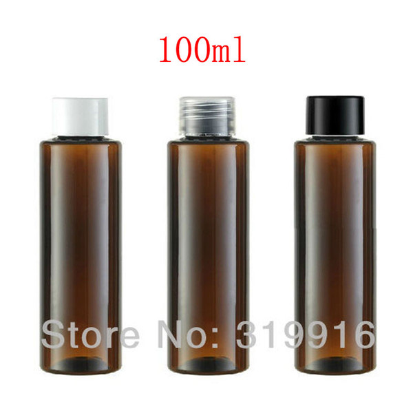 100ml X 50 brown cylinder empty plastic bottle with screw top lid, amber PET container for cosmetics packaging, lotion bottles