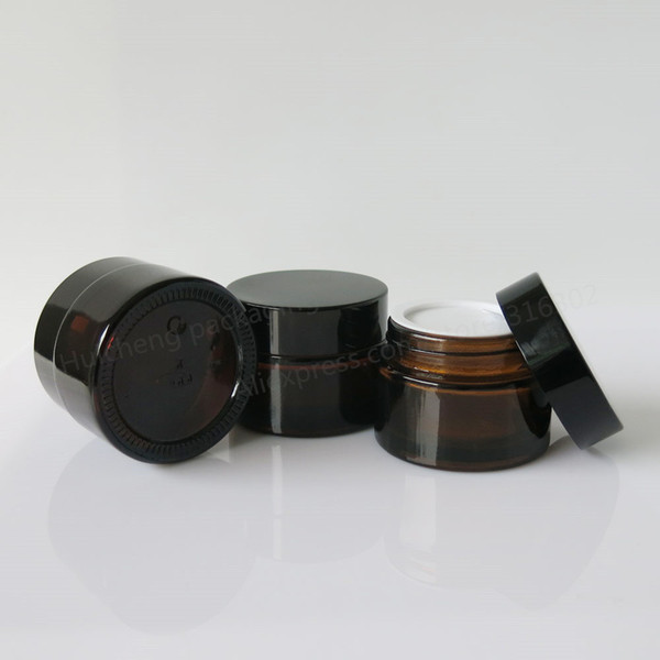 200 x 30G amber glass cream jar with black lid, 1 oz width mouth glass bottle for cosmetic
