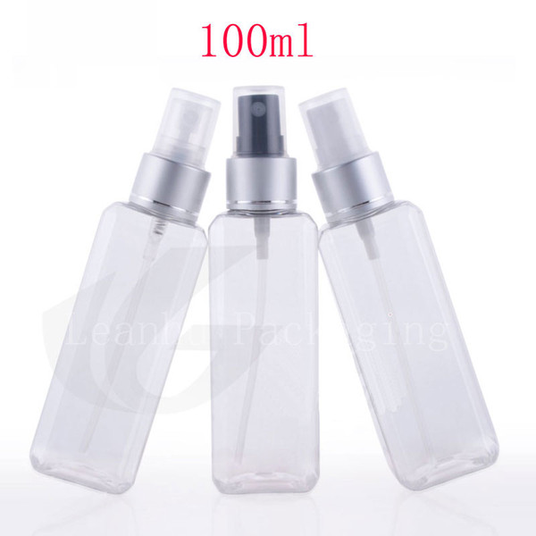 wholesale 100ml square plastic spray transparent bottle Aluminum nozzle, 100cc empty fine mist spray pump container bottles