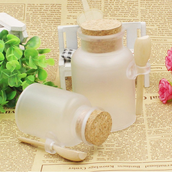 ABS Round Bath Salt Bottles 100g 200g Powder Plastic Containers with Cork Jar with Wood Spoon Packaging Bottle 100pcs/lot