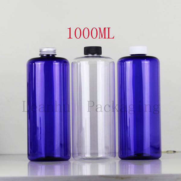 Round PET Plastic Cosmetic Packaging Bottle With Plastic Screw Top ,Refillable Shampoo Bottles,1000ml Empty Cosmetic Containers