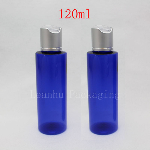 120ml round empty blue lotion cream plastic bottles aluminum caps ,120cc DIY cosmetics packaging bottles container Makeup 4oz