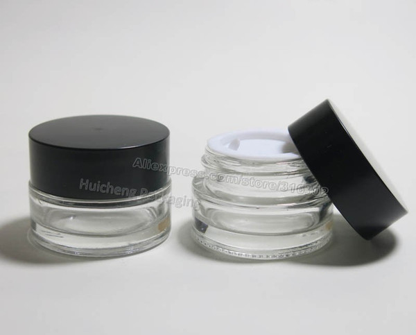 24 x 5g Travel Small glass cream jar with black lids 5cc glass cosmetic container cosmetic packaging, glass jar