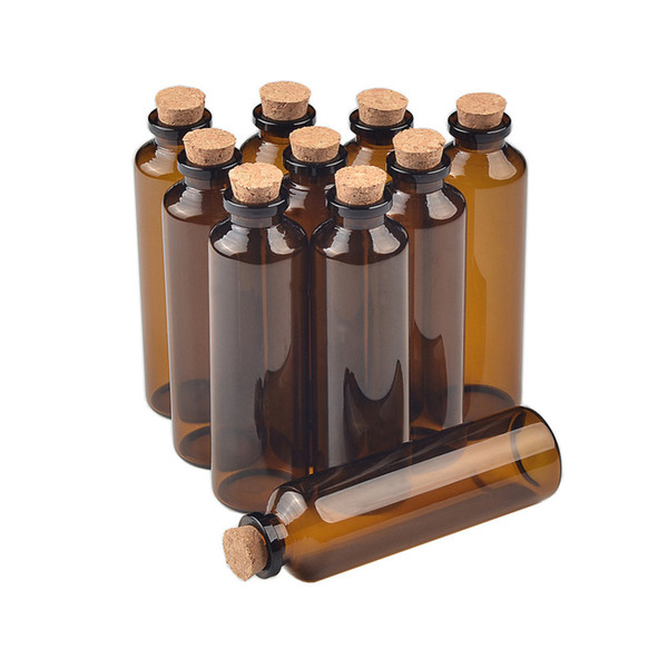 30*100*12.5mm 50ml Amber Glass Bottles with Cork Empty Tiny Jars Glass Corks Liquid Medicine Bottles Vials 50pcs Free Shipping