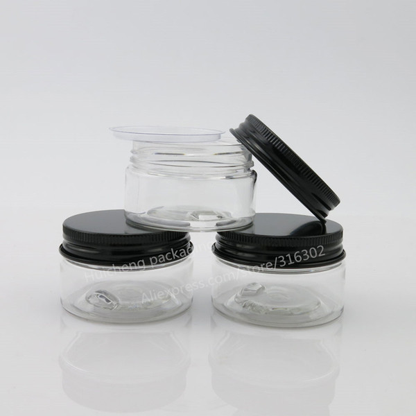 Empty PET Plastic Jars Aluminum Black Lids Clear Pots Cosmetic 30g 1oz Cosmetic Container 50pcs
