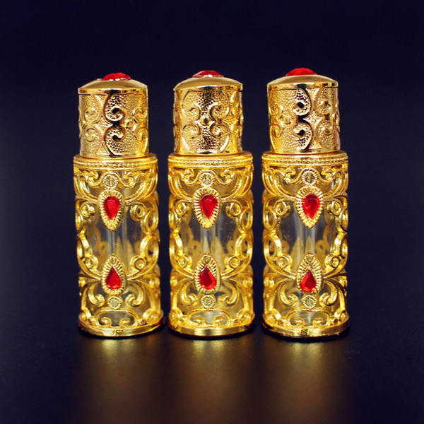 3ml Alloy Glass Perfume Bottle Arab Style Metal Essential Oils Bottle with Glass Dropper GOLD Color