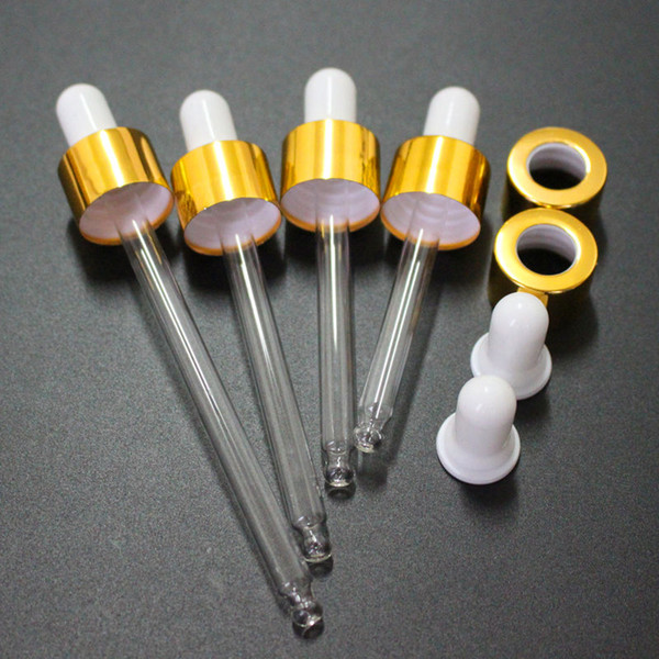 Shiny Gold Aluminum Dropper Lid Cap with White Latex Head Match with 5ml\10ml\15ml\20ml\30ml\50ml\100ml Essential Oil Bottle