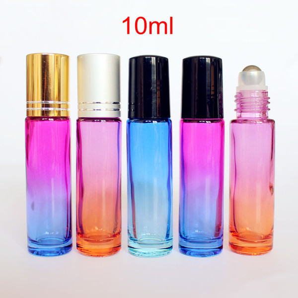 Colorful 10ml Thick Glass Roll on Bottle with Metal Roller Ball Perfume Glass Roller Vials Essential Oil Bottle with Black Gold Silver Cap