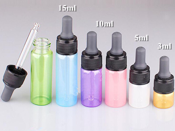 3ml 5ml 10ml 15ml Glass Essential Oils Bottle Colorful Dropper Bottles Refillable Drop Liquid Pipette Bottle Thin Sample Test Glass Vials