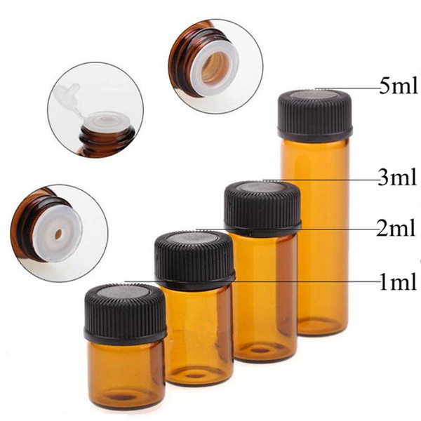 1ml 2ml 3ml 5ml Drams Amber Glass Bottle With Plastic Lid Insert Essentia l Oil Glass Vials Perfume Sample TestHigh Quality Bottle