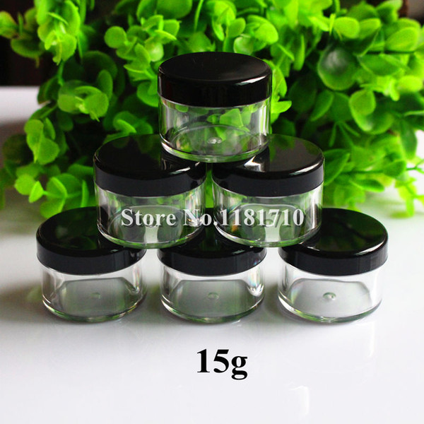15g clear plastic jar with black lid empty cosmetics jar packaging container bottle cream sample jar display container with black cap