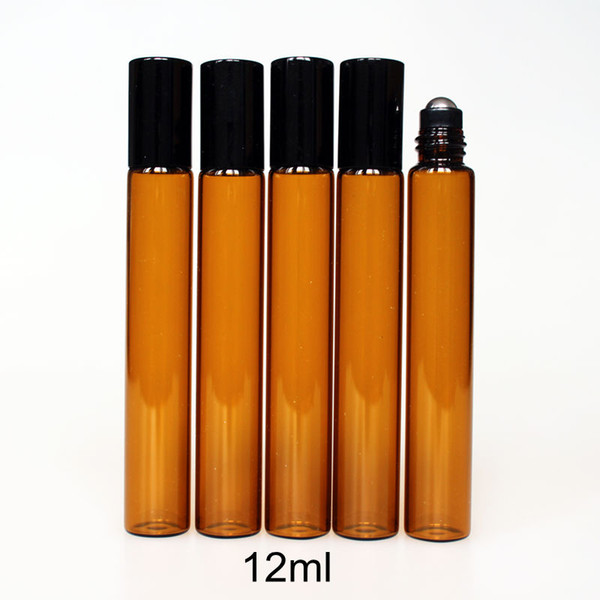 12ml Glass Amber Roller Bottle Empty Roll On Perfume Bottle with Metal Ball Essential Oil Glass Vials Sample Test Bottle Refillable