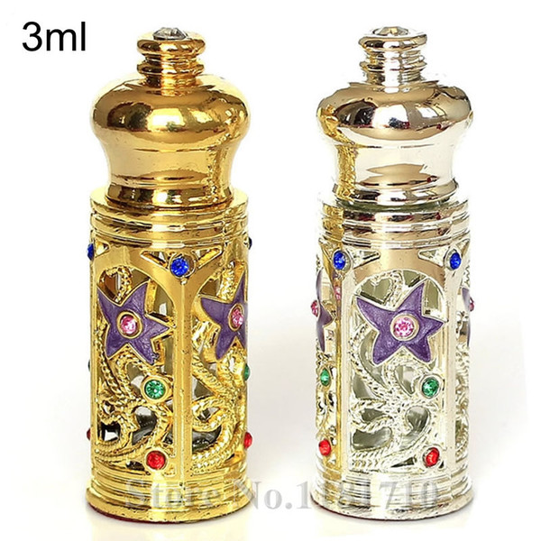 3ml Antiqued Glass Perfume Bottle Arab Style Metal Essential Oils Bottle with Glass Dropper GOLD Color