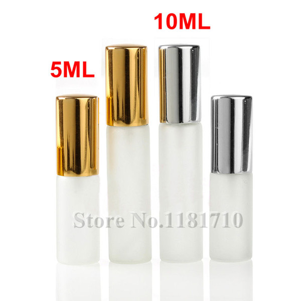 5ML 10ML Frosted Glass Spray Bottle Portable Empty Perfume Atomizer Refillable Mini Sample Glass Vials with Gold Silver Cap