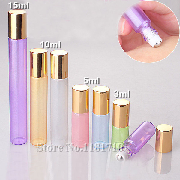 Colorful 3ml 5ml 10ml 15ml Perfume Glass Roll on Bottle Essential Oils Bottle with Metal Roller Ball Thin Glass Sample Test Vials