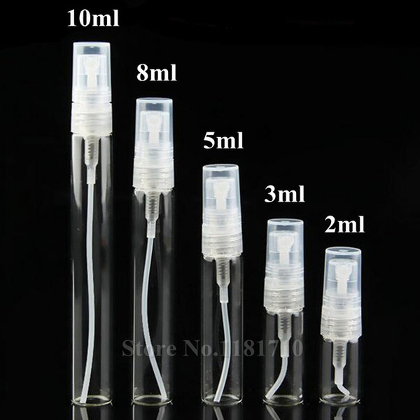 2ml 3ml 5ml 8ml 10ml Clear Glass Perfume Spray Bottle Small Mist Sprayer Sample Test Bottle Tube Glass Vials Refillable Perfume Bottle