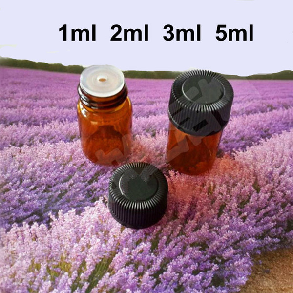 Mini Amber Glass Bottle 1ml/2ml/3ml/5ml Essential Oil Bottle Brwon Glass Vials With Plastic Lid Insert Small Test Bottle Sample Glass Vials