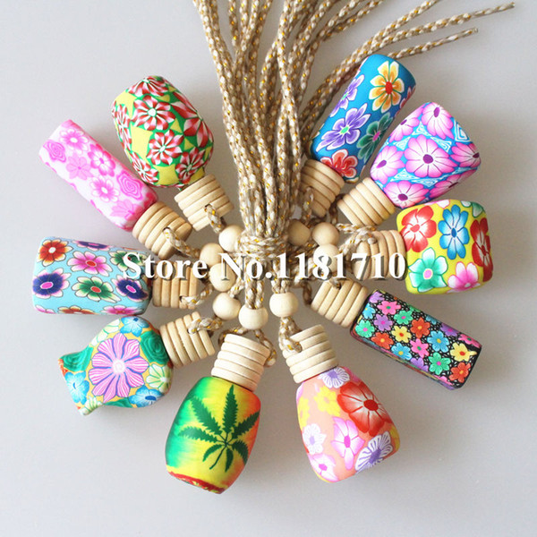 10-15ml MIX DESIGN Craft Car Hanging Decoration Ceramic Essence Perfume Bottle Hang Rope Pendant Car Accessories Polymer Clay Bottle