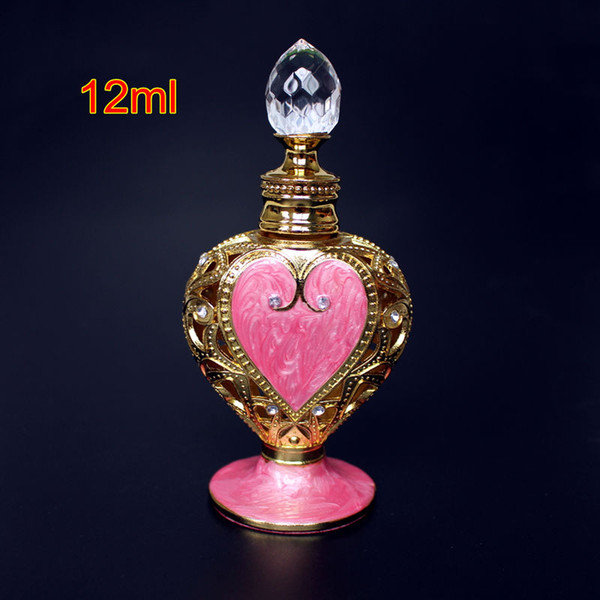 12ml Metal Perfume Bottle Royal Heart Shaped Essential Oils Bottle with Dropper Hollowed Out Alloy Wedding Gift Decoration