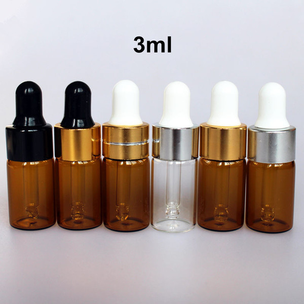 Wholesale 3ml Amber Glass Bottle Mini Clear Essential Oil Botttles with Dropper Cosmetic Container Sample Test Glass Vials