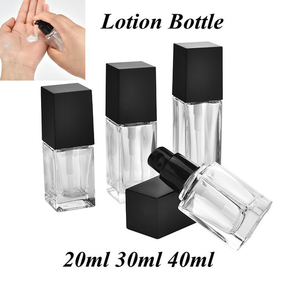 High Quality 20ml 30ml 40ml Clear Square Glass Lotion Bottle Essential Oli Moisturizer Facial Liquid Cosmetic Cream Travel Bottle