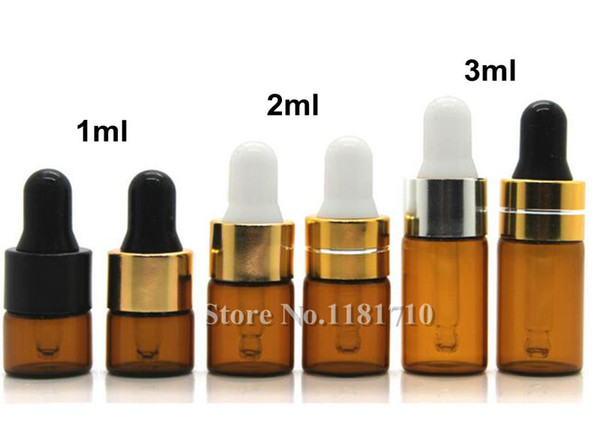 Mini 1ml 2ml 3ml Amber Glass Dropper Bottle Essential Oil Display Vials Small Serum Perfume Brown Sample Test Bottle