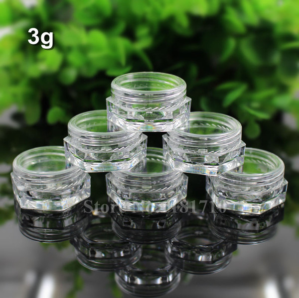 3g Clear Plastic Cosmetic Jars 3cc Hexagon Cream Jar Small Empty Sample Containers Pots Nail Art Storage 3ml Wholesale
