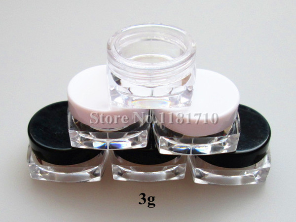 3g Transparent Plastic Cosmetic Jars 3cc Square Cream Jar Small Empty Sample Containers Pots Nail Art Storage 3ml Wholesale
