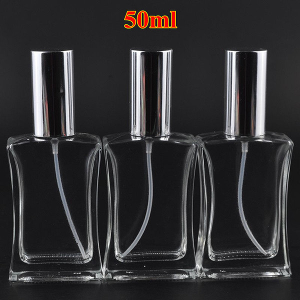 Factory Sale 50ML Big Transparent Glass Perfume Bottles with mist spray Refillable Travel Perfume Atomizer Cosmetic Packaging