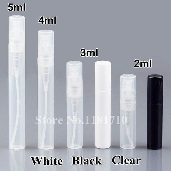 2ml 3ml 4ml 5ml Small Plastic Perfume Spray Bottle Mist Sprayer Atomizer Perfume Sample Test Vials White Black Clear Color