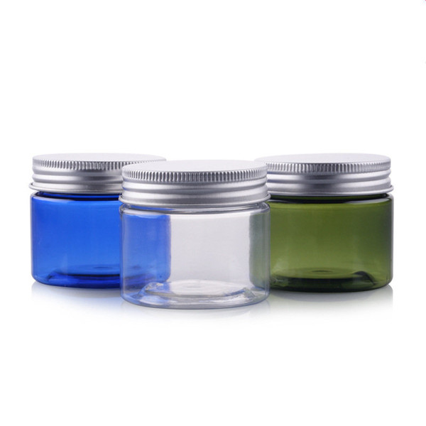 50pcs/lot New Arrived 50g Transparent Small Plastic PET Jars With Aluminum Lid Blue Color Empty Cosmetic Sample Jar With Lid
