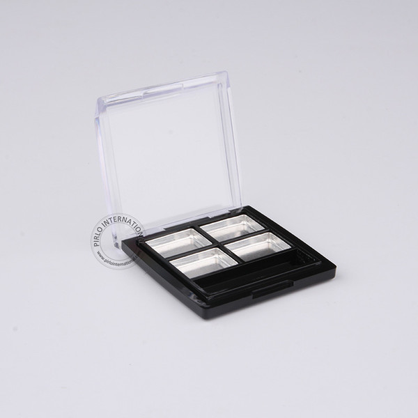 New Arrival 10 x 8g Clear+Black Plastic Eyeshadow/Eyebrow Jar 4 Grids Cosmetic Container With Aluminium Plate/Tray Free Shipping