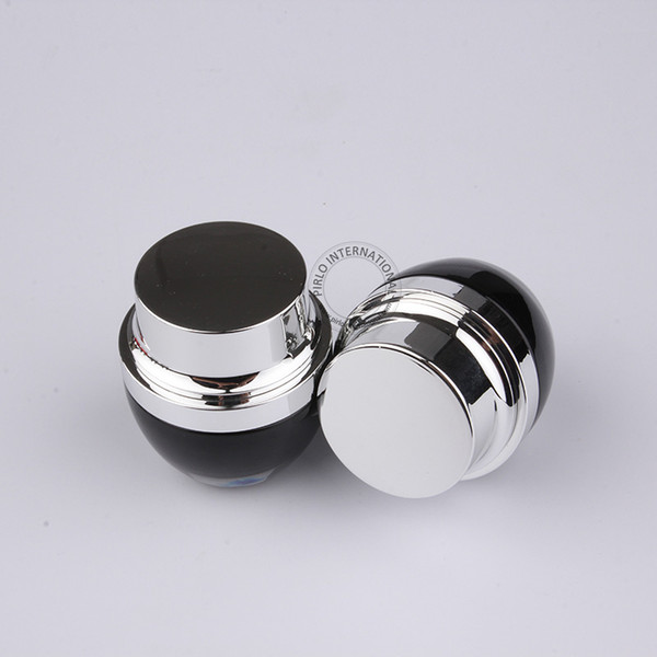 10pcs/Lot Promotion New 30g Glass Cream Bottle 30ml Black Facial Cream Pot Refillable Can 1 OZ Sliver Cap Cosmetic Packaging