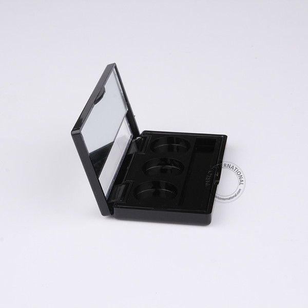 DIY Makeup Tool 10 x 3g Black Empty Plastic Eyeshadow/Eyebrow Jar Without Aluminium Plate 3 Grids Cosmetic Container With Mirror
