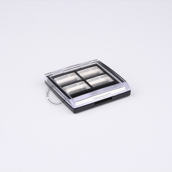 50pcs A++ 4*2g Clear+Black Plastic Eyeshadow/Eyebrow/Blush Jar 4 Grids Empty Containers With Aluminium Plate/Tray Free Shipping