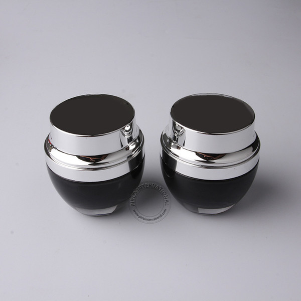 Promotion New 50g Glass Cream Bottle 50ml Black Women Cosmetic Facial Cream Pot Refillable Vial Sliver Cap Cosmetic Packaging
