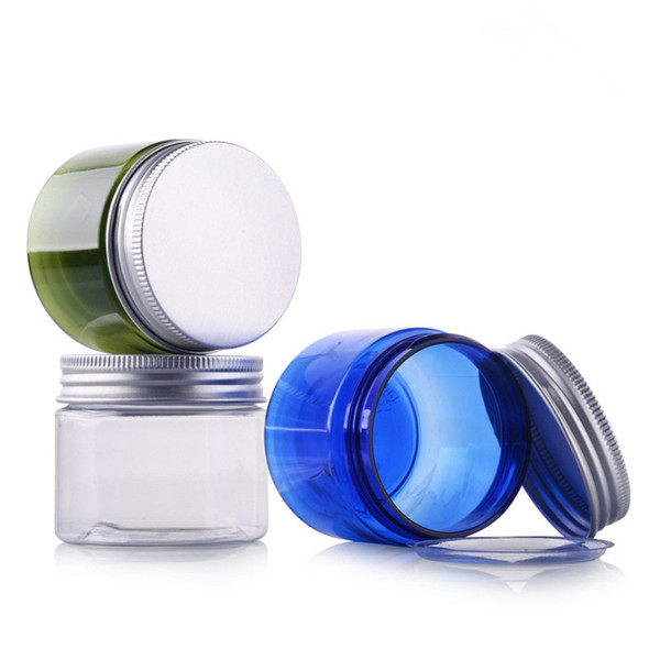 10pc/lot New 50g Grams PET Cosmetic Cream Jar Bottle With Aluminum Lid Empty Blue Jar Bottle Packing Box With A Wide Plastic Lid