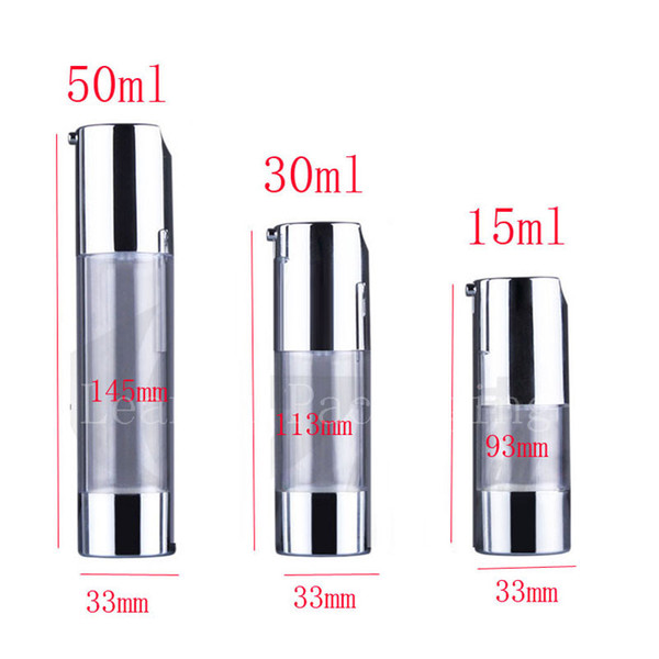 15ml empty silver airless dispenser plastic pump travel bottles for cosmetics and skin care ,eye cream airless travel bottles