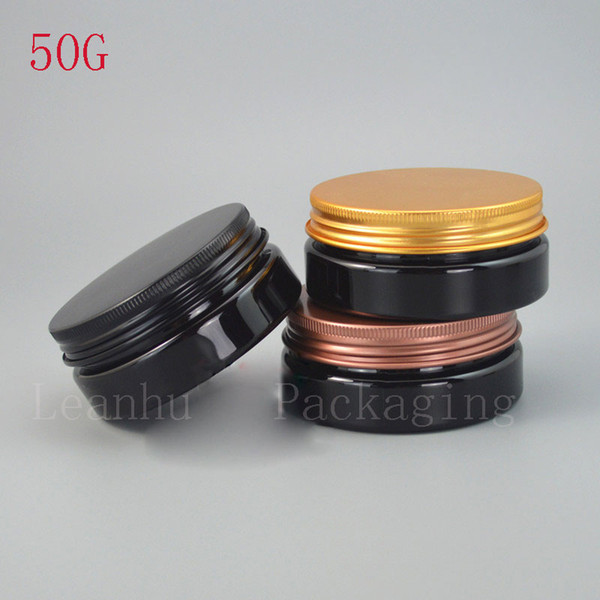 Dark Black PET Cream Jar With Aluminum Cap,Empty Cosmetic Sample Containers,50G Portable Travel Small Sample Container,Wholesale
