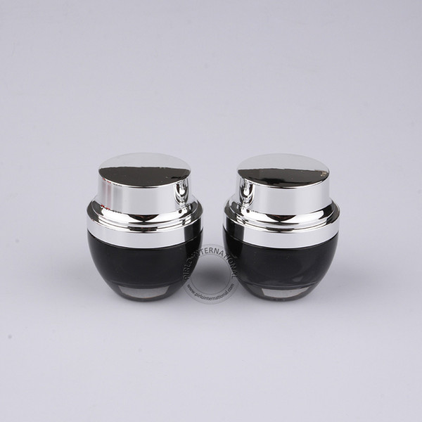 New High Quality 30g Glass Cream Bottle 30ml Black Facial Cream Pot Refillable Vial 1 OZ Sliver Cap Cosmetic Container
