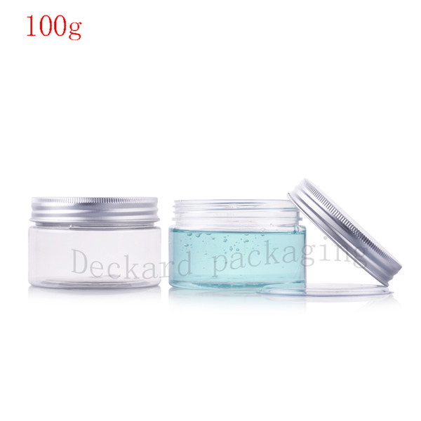 50pcs/lot 100g empty transparent aluminum cap cream container,PET cream jar mask box clear plastic pot bottle with screw lid