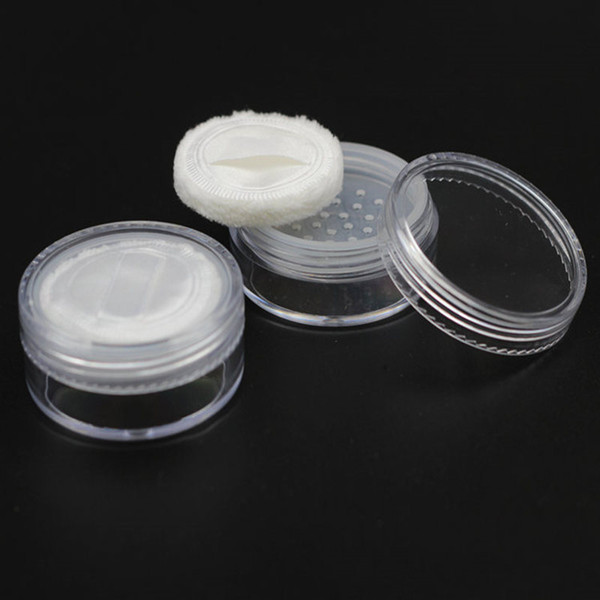 100pcs 20g Powder Jar Refillable Pot With Sifter Lid Powder Puff Cosmetic Container PS Clear Plastic Empty Cream Jars Packaging